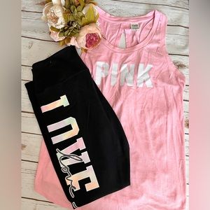 Victorias Secret Pink Tank & Black Logo Leggings Set XL